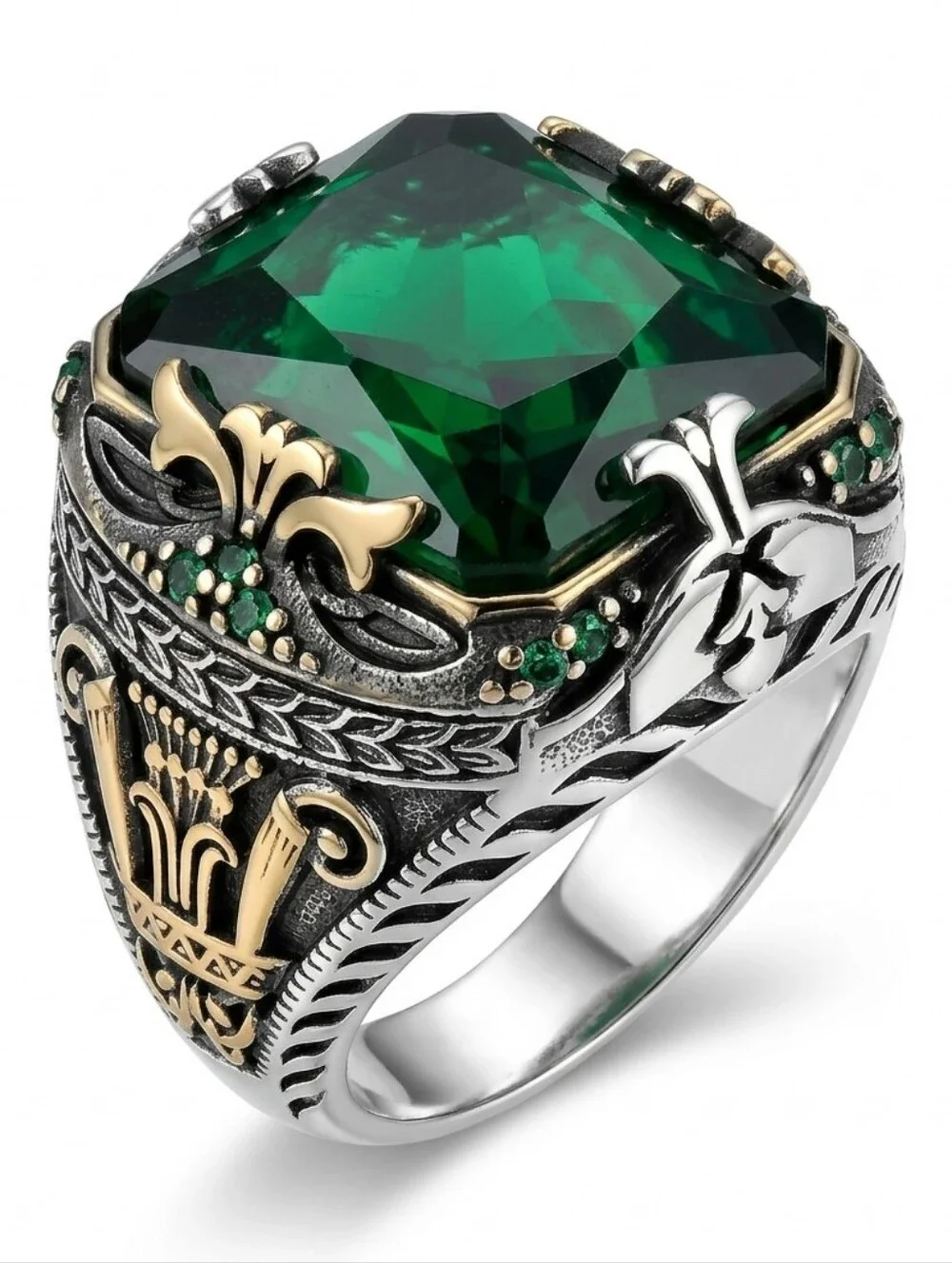 Emerald Green Stainless Steel Ring Mens Size 10